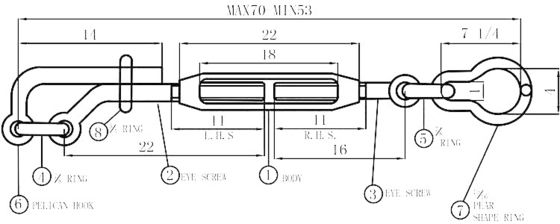 Zware roestvrijstalen metrische decklashing turnbuckles US type verwerking